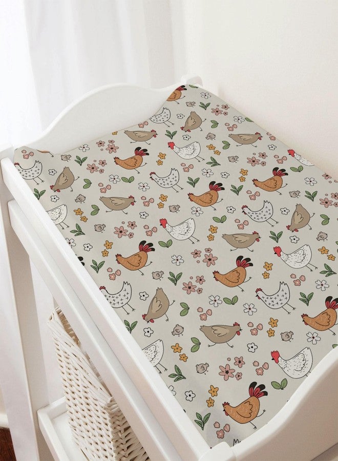 KASTLEE Cute Chicken Floral Baby Changing Pad Covers for Boy Girl 32''x16'' Hens Roosters Boho Retro Flowers Fitted Diaper Change Table Sheets Spring Farm Animals Soft Breathable Nursery Changing Table Mats - Image 4